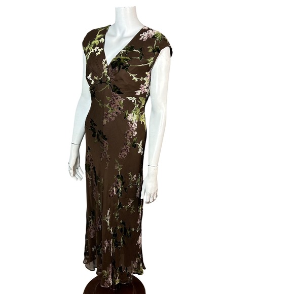 VTG Fairy Grunge burnout velvet dress size 9 Jones New York Brown Maxi Long - Picture 3 of 12